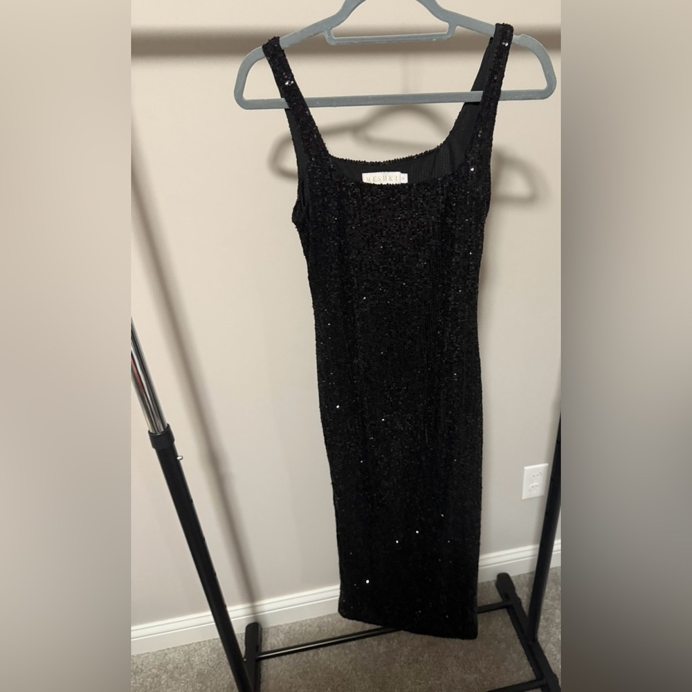 Meshki Midi Black Sequin Dress